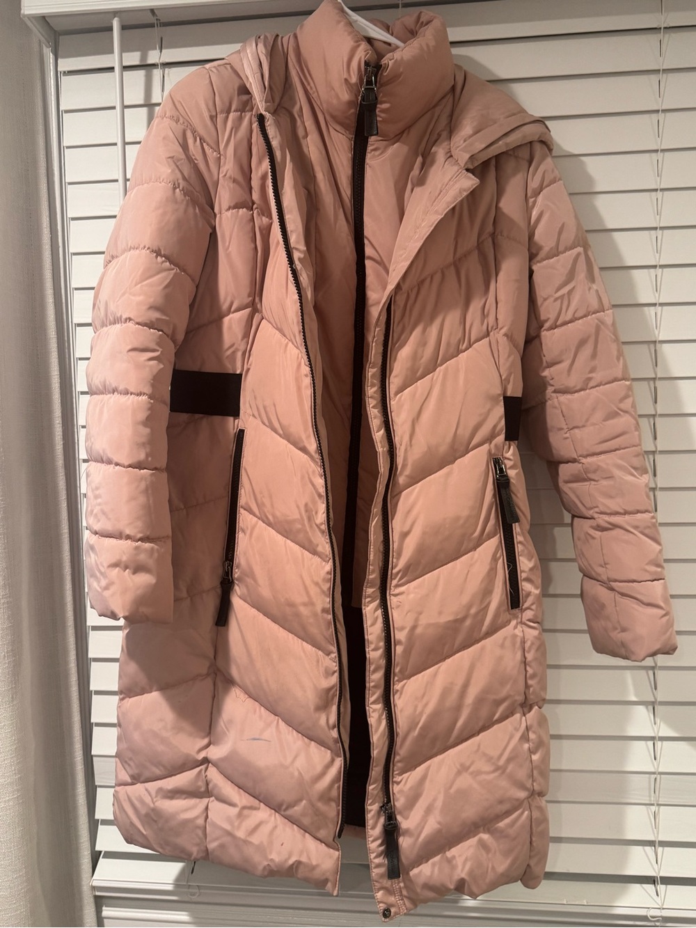 Calvin Klein Long Quilted Puffer Coat in Blush